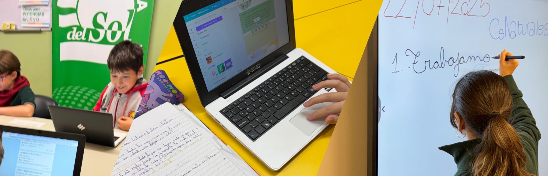 Estudiantes utilizando Google Workspace en el aula